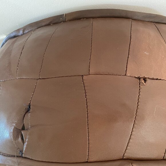 Round Leather Pouf Ottoman - Picture 6 of 7